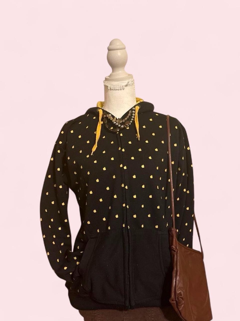 Black Zip Up with Yellow Apples